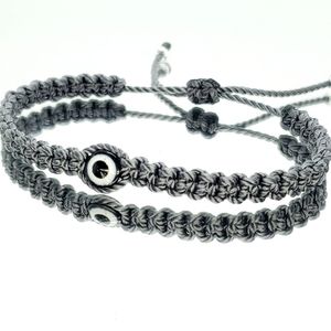 evil eye protection bracelet, good luck wristband gray string braided bracelet